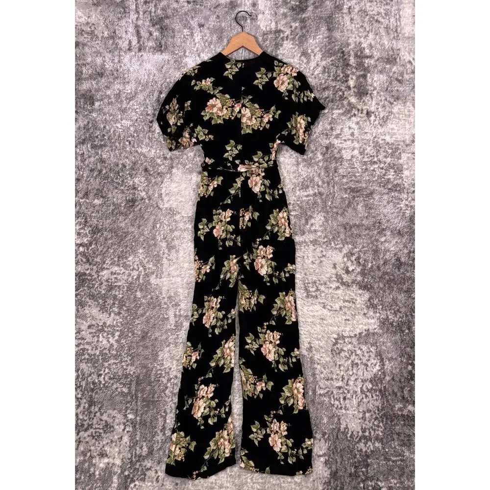 Reformation Jumpsuit 2 Womens Lemongrass Black Floral Crepe